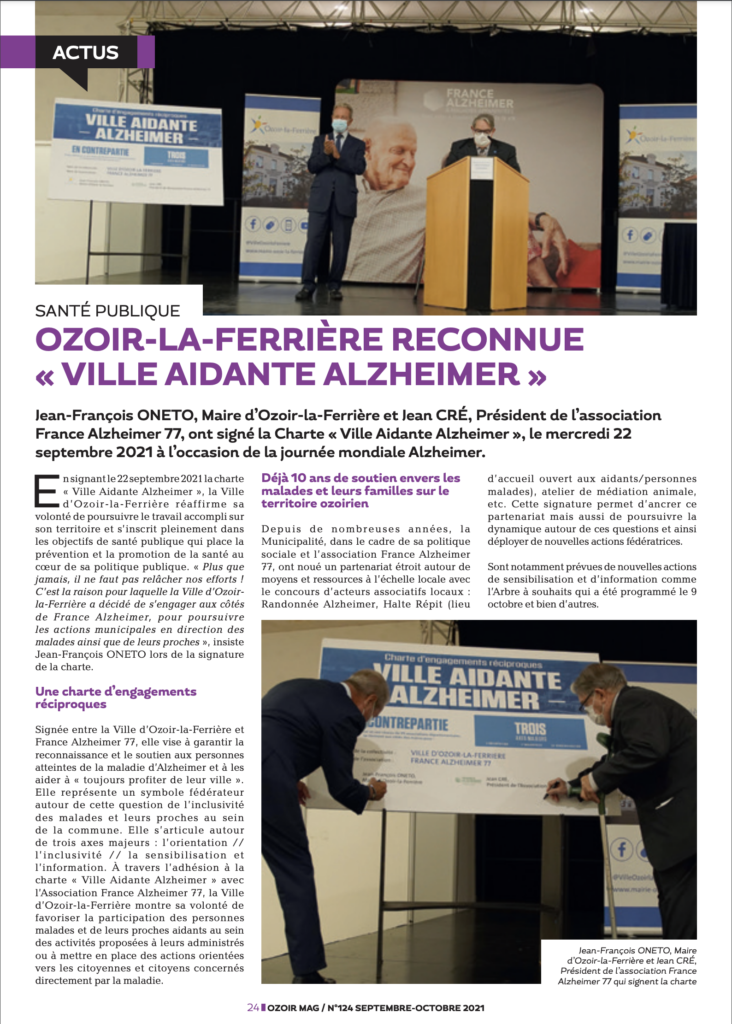 Maladie d'Alzheimer _ OZOIR-LA-FERRIÈRE RECONNUE « VILLE AIDANTE ALZHEIMER » 1/2
