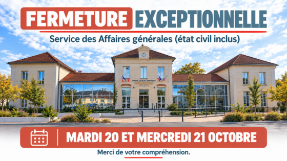 Fermeture exceptionnelle du service Etat Civil les 20 et 21 octobre